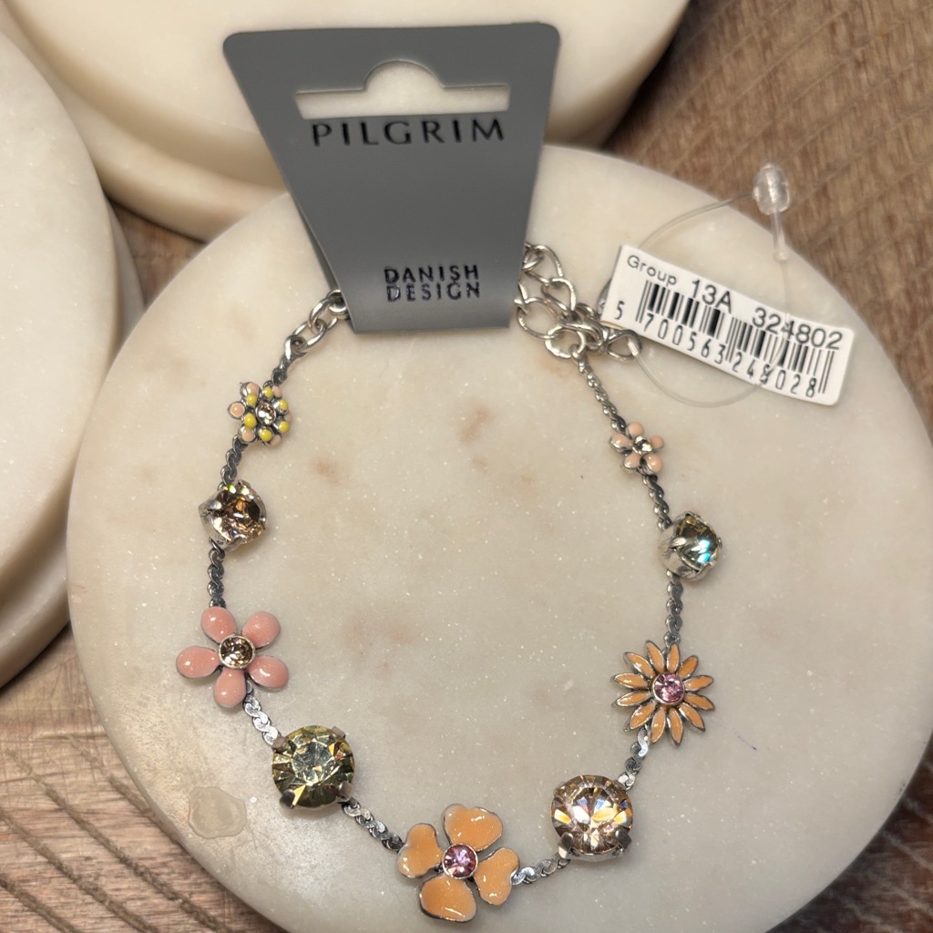 42 Pilgrim Floral Charm Bracelet - Silver And Peach 10$
